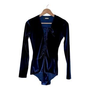 Reformation Blue Velvet Avalon Bodysuit Small